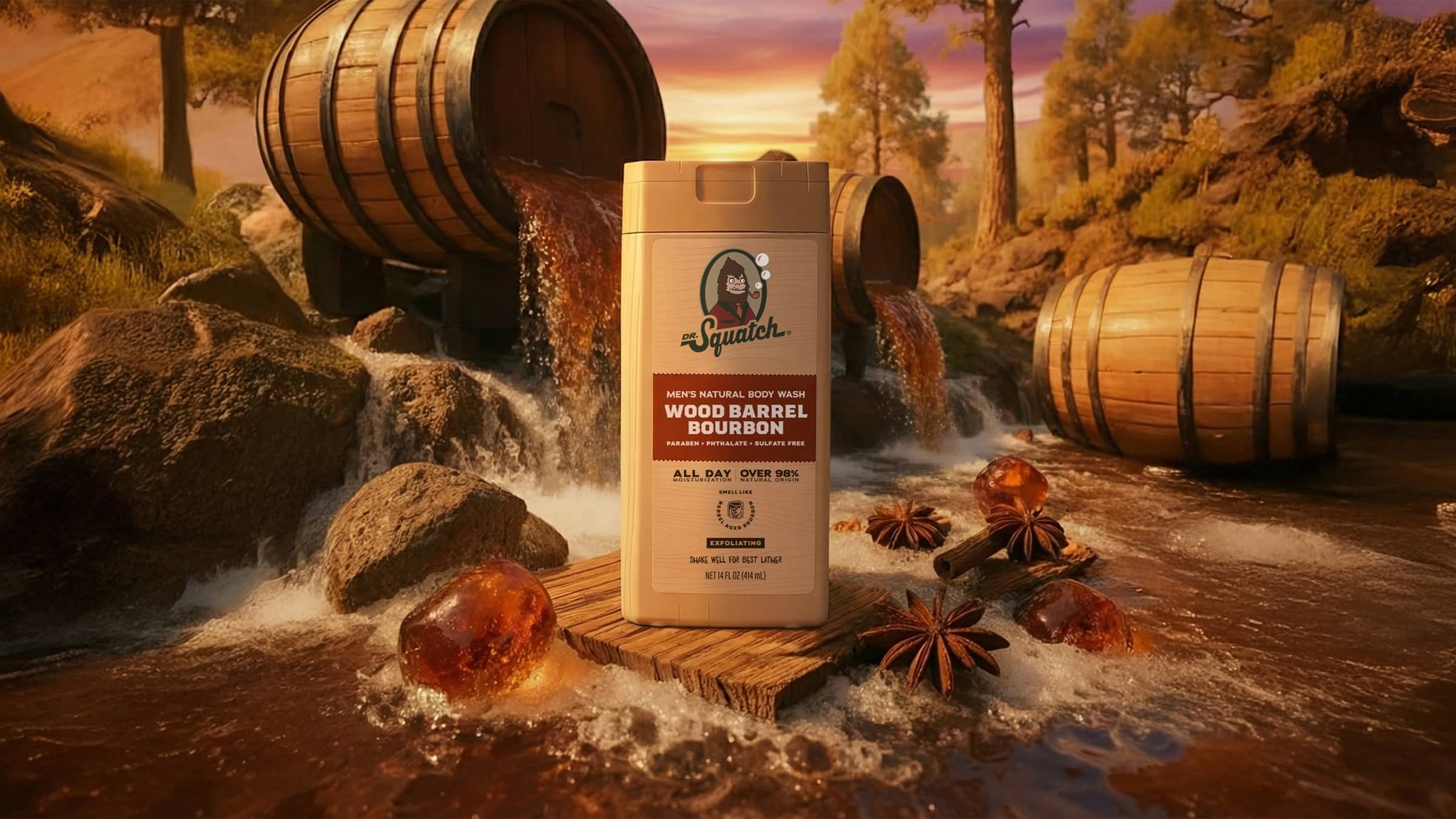 Dr. Squatch Soap 14 oz Wood Barrel Bourbon Exfoliating Body Wash - Image 2